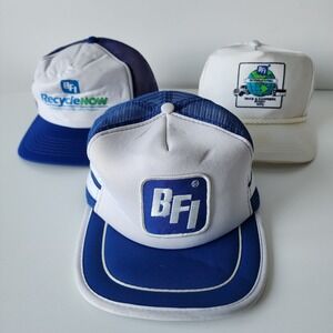 Vintage 80s BFI Trucker Hat‎ Lot Of 3 Caps Blue 1991 Equipment Rodeo Patch Rope